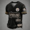 Steelers Est 1933 Distressed Ripped Luxury V Neck T Shirt