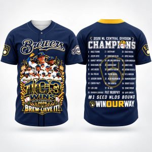 2026 Brewers 103 Wins NL Central Division Champions Baseball Jersey