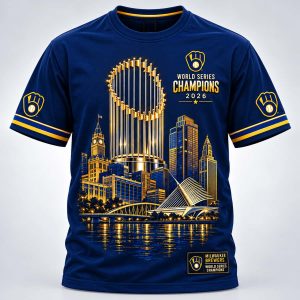 Brewers Milwaukee Skyline Trophy World Series Champions 2026 T Shirt1