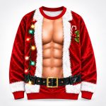 Santa Muscle Illusion Christmas Light Naughty Ugly Christmas Sweater