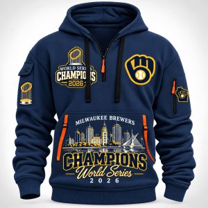 Brewers Milwaukee Skyline World Series Champions 2026 Half Zip Hoodie1